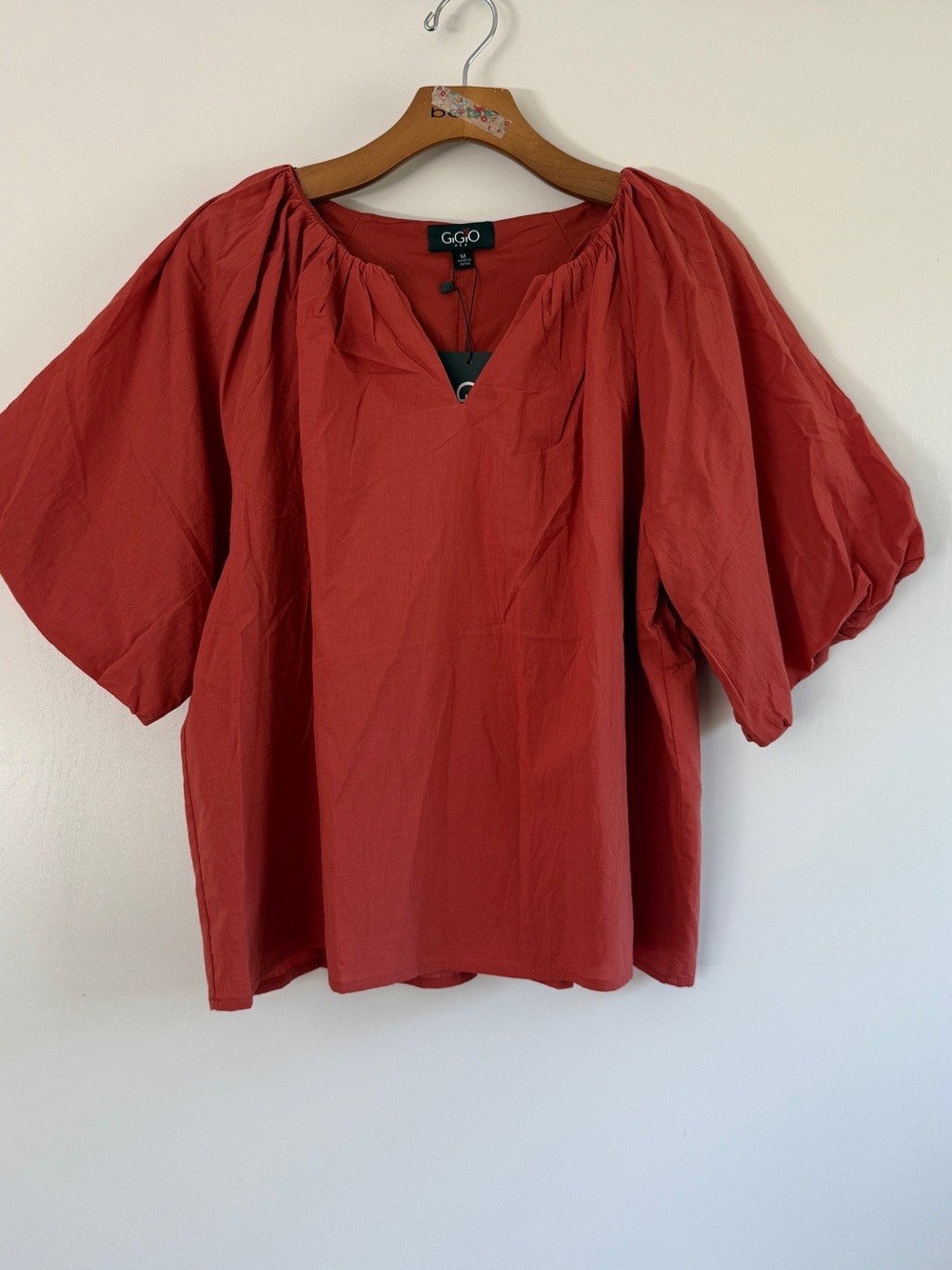 Gigio Auburn Scoop-Neck Puff-Sleeve Blouse